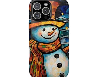 Christmas Snowman Phone Case iPhone 17 16 15 Pro Max Air  Galaxy S25 S24 Pixel 7 8 Stained Glass Tough Cases Gift for Her