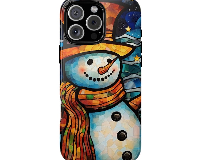 Christmas Snowman Phone Case iPhone 17 16 15 Pro Max Air  Galaxy S25 S24 Pixel 7 8 Stained Glass Tough Cases Gift for Her