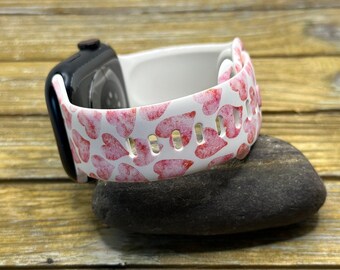 Cinturino per orologio con cuori rosa per Apple Watch, San Valentino, Samsung, Fitbit Versa, silicone, baci rossi, regalo d'amore xoxo