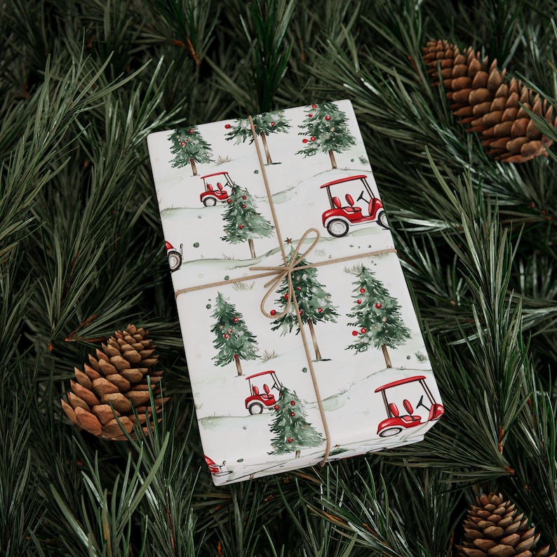 Golf Gift Wrapping Paper Roll, Christmas Gift Wrap for Him, Glossy Golf Cart Gift Wrap - Holiday Golf Gift Wrap, Golf Themed Wrapping Paper, image 5