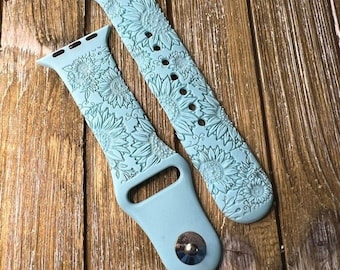 Sunflower watch band silicone laser engraved, apple watch compatible 38/40/41mm, 42/44/45mm, series 1,2,3,4,5,6,7,8,9,se,se2 gift