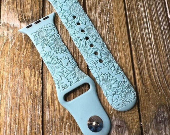 Sunflower watch band silicone laser engraved, apple watch compatible 38/40/41mm, 42/44/45mm, series 1,2,3,4,5,6,7,8,9,se,se2 gift