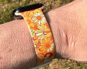 Retro floral print watch band for apple watch iwatch samsung band silicone boho flower watch 38/40/41 42/44/45/49 ultra strap women gift