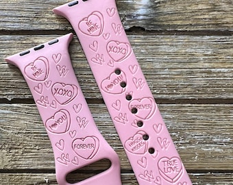Valentine candy hearts band laser engraved, apple watch compatible 38/40/41mm, 42/44/45mm, series 1,2,3,4,5,6,7,8,9,se,se2 gift