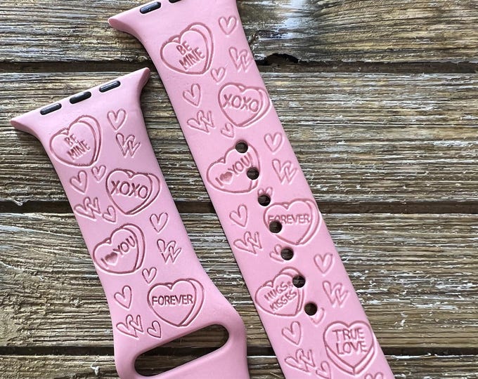 Valentine candy hearts band laser engraved, apple watch compatible 38/40/41mm, 42/44/45mm, series 1,2,3,4,5,6,7,8,9,se,se2 gift