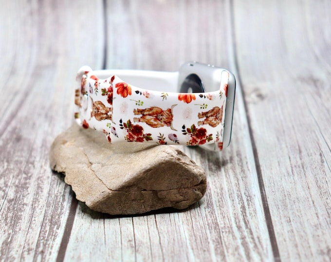 Floral  watch band for apple samsung highland cow boho iwatch strap 40mm 41mm 42mm 44mm 45 49mm