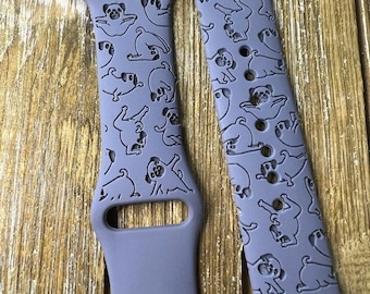 Pug dog watch band laser engraved, apple watch compatible 38/40/41mm, 42/44/45mm, series 1,2,3,4,5,6,7,8,9,se,se2 gift