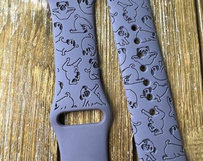 Pug dog watch band laser engraved, apple watch compatible 38/40/41mm, 42/44/45mm, series 1,2,3,4,5,6,7,8,9,se,se2 gift