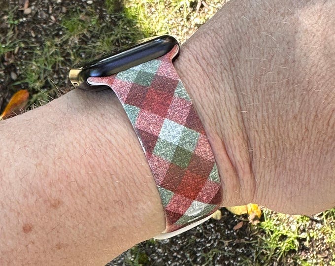 Christmas watch band for apple watch samsung watch & fitbit holiday plaid #202 silicone 20 22 38 40 41 42 44 45