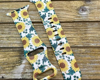 Floral watch band silicone compatible with apple watch 1-9, 38mm, 40mm, 41mm, 42mm, 44mm, 45mm, 49mm, se, se2, ultra ultra 2