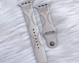 Baseball mom mama watch band for apple watch compatible 38/40/41mm, 42/44/45mm, series 1,2,3,4,5,6,7,8,9,se,se2 silicone band laser engraved
