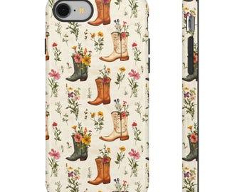 Cowgirl Floral Phone Case for iPhone 13-17 & Samsung S23 S24 S25, Western Aesthetic Rustic Country