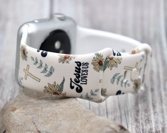Christian Watch Band for Apple Watch – Jesus Loves Us Bible Verse Strap for Samsung & iWatch (40/41/42/44/45/49mm) – Easter Faith Gift