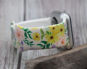 Womens watch band for apple watch samsung  floral spring flowers silicone 38/40/41 42/44/45 gift