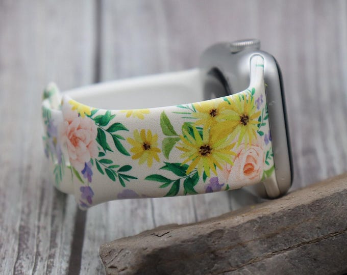 Womens watch band for apple watch samsung  floral spring flowers silicone 38/40/41 42/44/45 gift