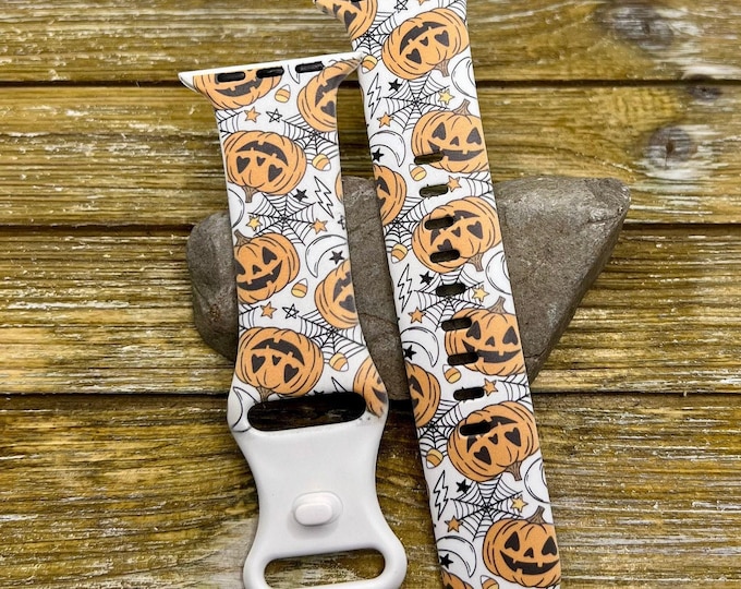 Halloween watch band for apple | happy pumpkins | tpu silicone 38mm 40mm 41mm 42mm 44mm 45mm printed spooky band gift
