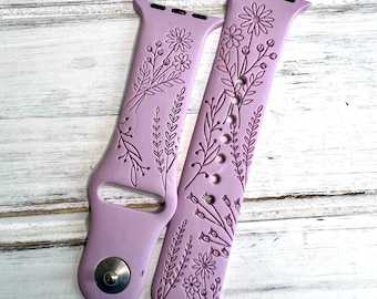 Spring wildflower watch band for apple  iwatch women personalized engraved silicone  38mm 40mm 41mm 42mm 44mm 45mm Mother's day gift