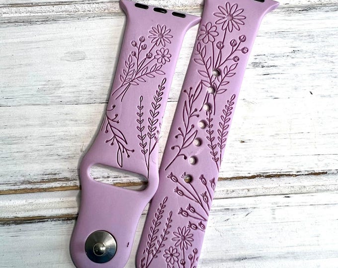 Spring wildflower watch band for apple  iwatch women personalized engraved silicone  38mm 40mm 41mm 42mm 44mm 45mm Mother's day gift