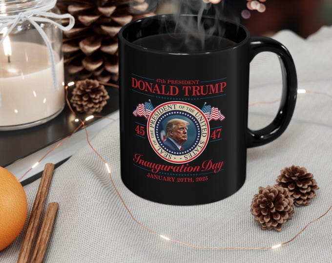 Political Trump 2025 USA Inauguration Mug, Make America Great Again Gift, Patriotic President Tea Cup, Conservative Republican Coffee Mug,