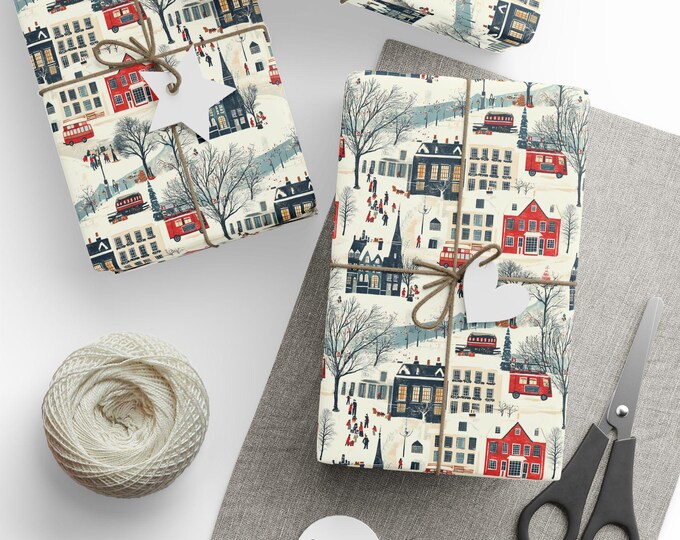 Classic vintage 1950s Christmas Toile Wrapping Paper | Vintage Holiday Gift Wrap | Festive Winter-Themed Packaging
