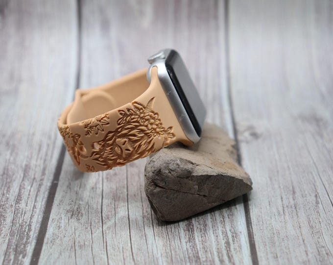 Watch band for apple watch silicone laser engraved western highland cow 38mm 40mm 41mm 42mm 44mm 45mm 49mm gift
