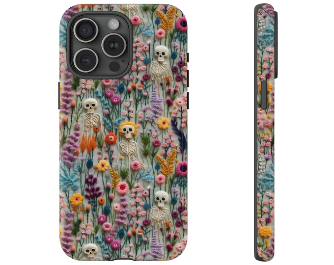 Unique 3D Phone case Skull & Wildflowers | Vibrant Dark Floral Flower Cover | Gift for iPhone 15 14 Galaxy S Pixel 5 6 7 Gift