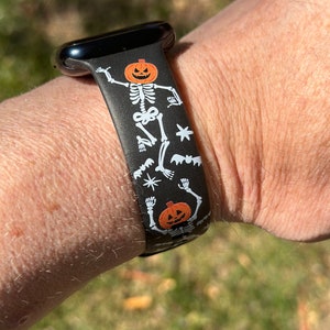 Halloween Costume Watch Band for Apple Samsung Fitbit Watch Skeleton Pumpkins Compatible 38/40/41mm, 42/44/45mm, Series 1,2,3,4,5,6,7,8