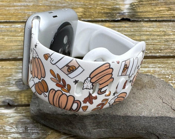 Fall pumpkins coffee watch band for apple samsung watch leaves pumpkin 20 22 38 40 41 42 44 45 49mm hello fall autumn floral flowers gift