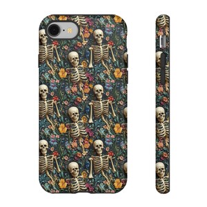Vintage Skeletons in Bloom Phone Case: Embroidered Floral Gothic Cover