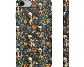 Vintage Skeletons in Bloom Phone Case: Embroidered Floral Gothic Cover