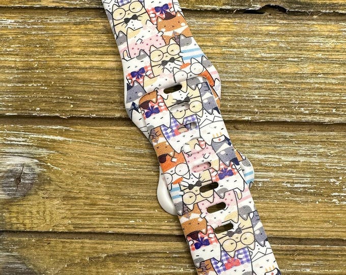 Cats watch band for apple watch sumsung happy cats silicone 38mm 40mm 41mm 42mm 44mm 45mm   women cat mom gift