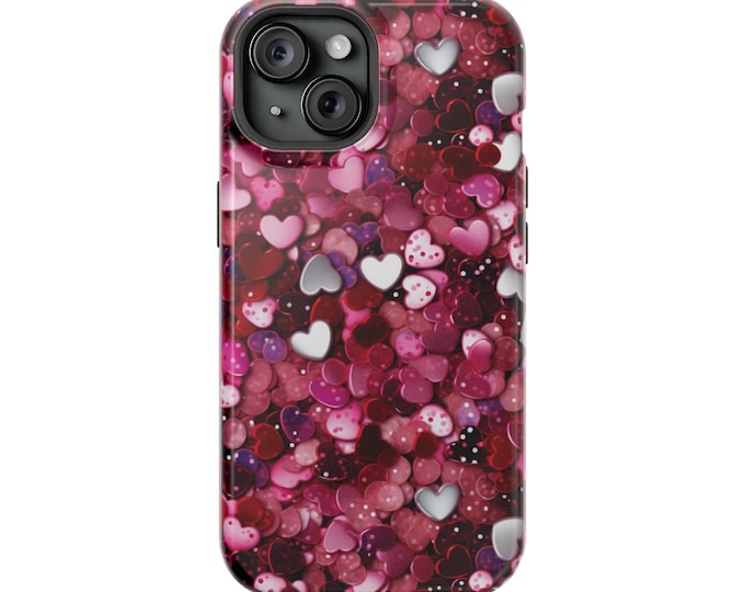 Vintage Sequins Hearts Phone Case Aesthetic Art for iPhone 15, 14, 13, Pro Max Mini Mag Safe