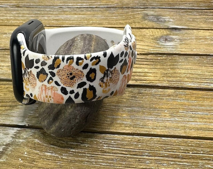 Leopard floral watch band for apple watch samsung fitbit strap black compatible 38mm 40mm 41mm 42mm 44mm 49mm cute watch band gift
