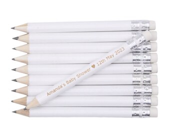 Personalised mini pencils with eraser - white