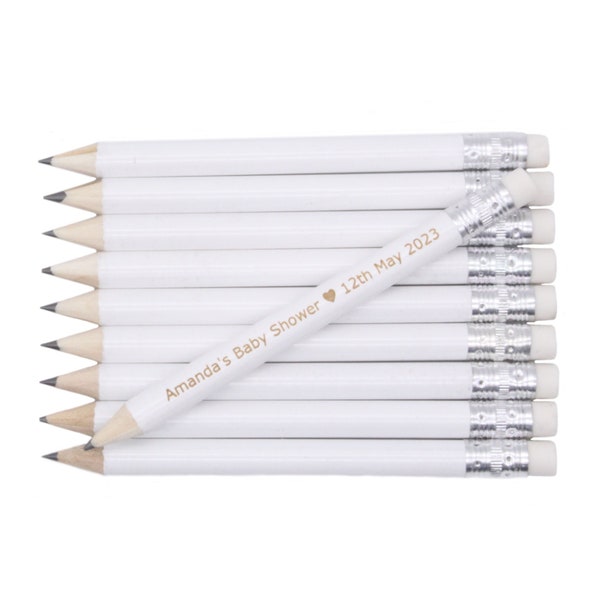 Personalised mini pencils with eraser - white