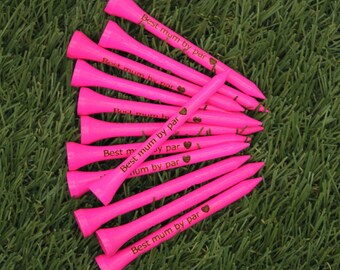 Personalised golf tees bamboo 70mm -  neon pink