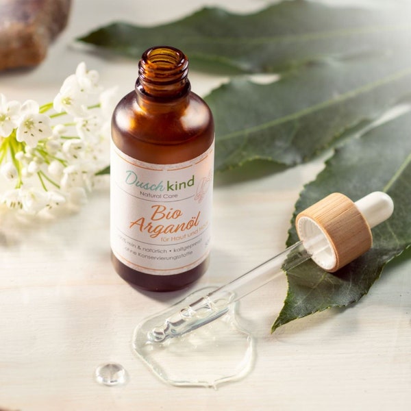 Arganöl 100 % pur kaltgepresst für Haut und Haare BIO Schönheitspflege 50 ml, Lichtschutz Glas-Flasche Bio Argan Öl unraffiniert Anti-Aging