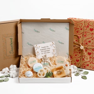 Presente de Natal cosméticos naturais, presente personalizado, caixa de relaxamento, bem-estar, bandeja de xampu sólido, armazenamento, bolsa, vegano