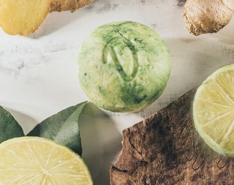 Duschkind Naturkosmetik Shampoo Bar Ginger Lemon, verwendbar als Duschgel, Conditioner, Rasiercreme, vegane Formel, recycelbare Verpackung