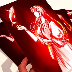Girl and Whale print, red anime girl color dodge aesthetic, Storm light archive girl
