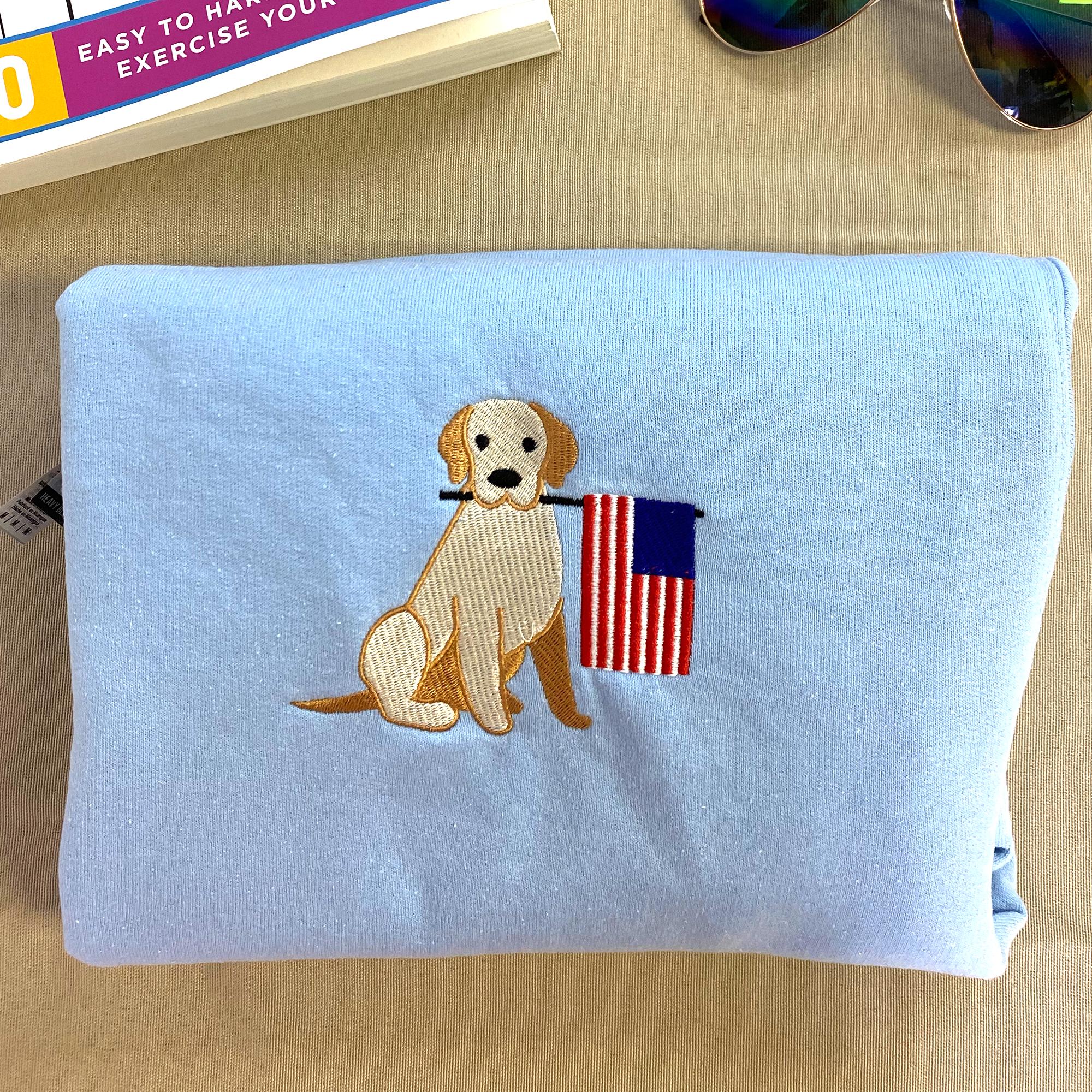 4th Of July Gift - Embroidered Patriotic Dog Shirt - America Sweatshirt - American Flag Hoodie For Men - USA Patriotic Crewneck - USA Shirt