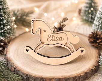 Small Christmas gift, personalized wooden rocking horse Christmas ornament, Advent calendar filler idea, personalized tree decoration