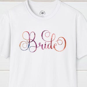 Bride Colorful Curly T-Shirt - Bridal Party T-Shirt, Bachelorette Party, Romantic Tee, Gift for Bride, Gift for Bridal Party