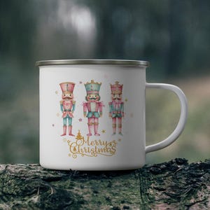Merry Christmas Nutcrackers Enamel Mug, 12oz. - Nutcrackers Coffee Mug, Tea Mug, Cold Beverage Mug, Xmas Nutcrackers Camping Mug, Xmas Mug