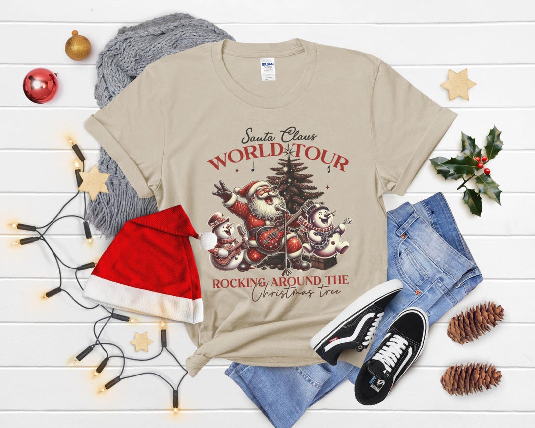 Santa Claus World Tour T-shirt- Rocking Santa, Rockin' X-mas, Rocking ...