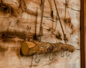 Birch Key Rack - Wall Mount Coat Hanger & Hat Hook, Rustic Home Decor