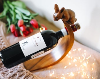 Wooden Wine bottle holders - Unique Wine gift for wine lover - Wine gifts ideas for her or his - Balance Wine Holder - Ghistmas Gift