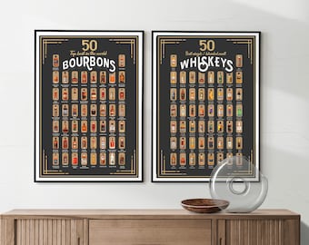 50 Best Bourbons Scratch off Poster & 50 Best Whiskeys Scratch Off Posters - The Best Gift for Bourbon Lovers - Bourbon Bartender Poster