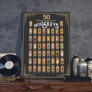 50 Best Bourbons or Whiskey Scratch Off Poster For Whiskey Lover, Bar, Game Room or Man Cave Chistmas Gift for him image 1