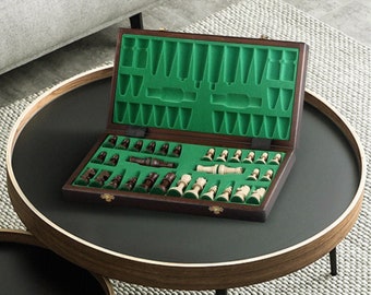 Chess Set with board 16 inch- Beautiful Large Wooden Chess Game Set - Wood Board, Folding Storage Box Pieces